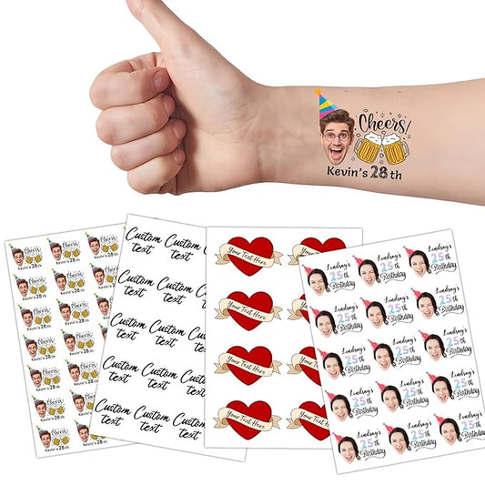 Ubmpj Custom Temporary Tattoos Personalized Temporary Tattoos with Photo Face Name Text for Graduation Bachelorette Birthday Party Wedding Bride Groom