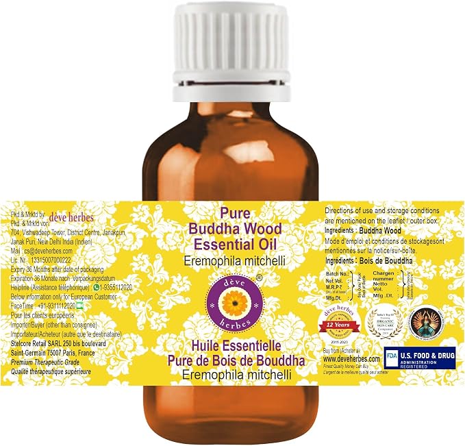 Deve Herbes Pure Buddha Wood Essential Oil (Eremophila mitchelli) Steam Distilled 10ml (0.33 oz)