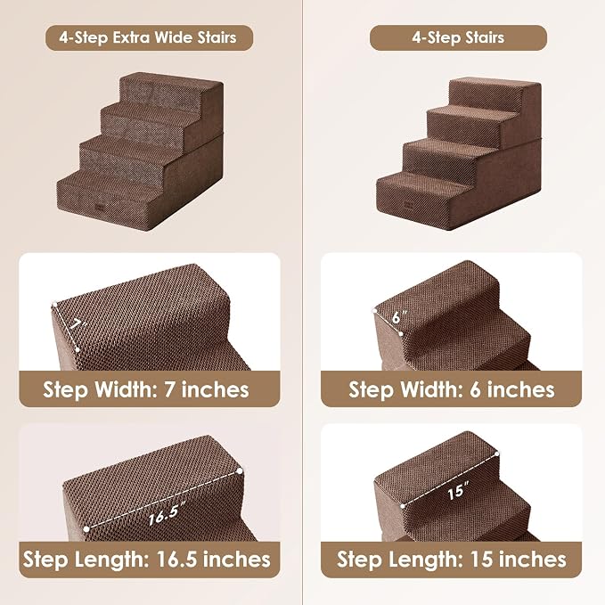 EHEYCIGA Dog Stairs for Bed 20" H, 4-Step Extra Wide Dog Steps, Brown | Pet Steps for Small Dogs and Cats for High Bed, Non-Slip Balanced Pet Ramp Indoor