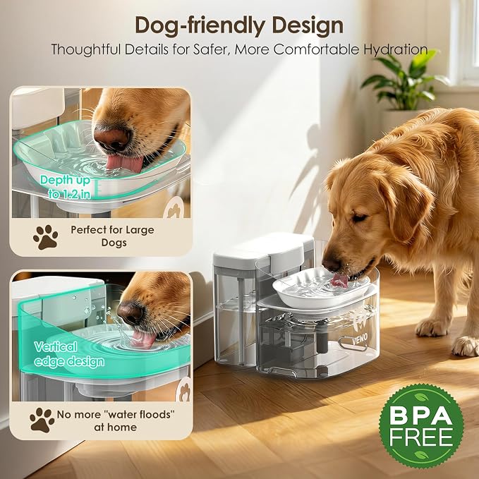 11L/372oz Large Dog Water Fountain, No Spill Automatic Dog Water Bowl Dispenser with Multi-Layer Filtration, Flowing Dog Water Dispenser with Deep Basin, BPA-Free, Ultra Quiet and Easy to Clean