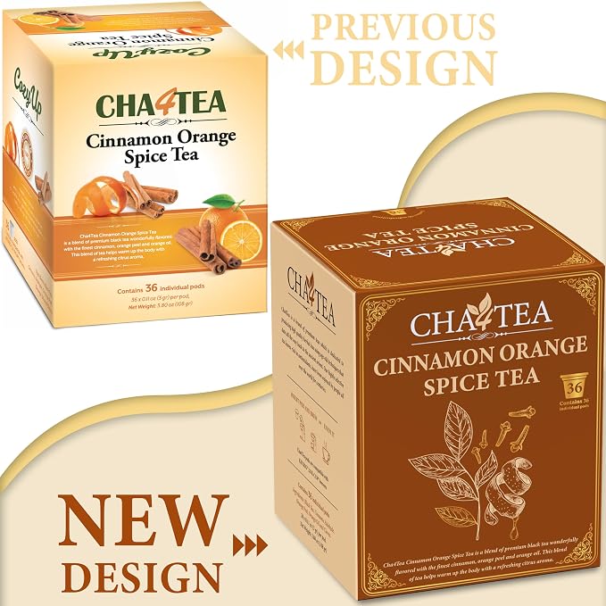 Cha4Tea 36-Count Cinnamon Orange Spice Herbal Black Tea Pods Compatible with Keurig K-Cup Brewers