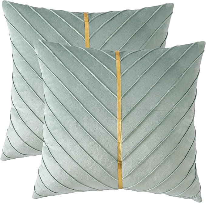 Velvet Throw Pillow Covers 16x16 Pack of 2 Gold Decor Mint Green | Soft Solid Pillow Covers,Modern Luxury Home Decor,for Couch Chair Sofa Bedroom Livingroom,Hidden Zipper,Ideal Gift,Easy Care