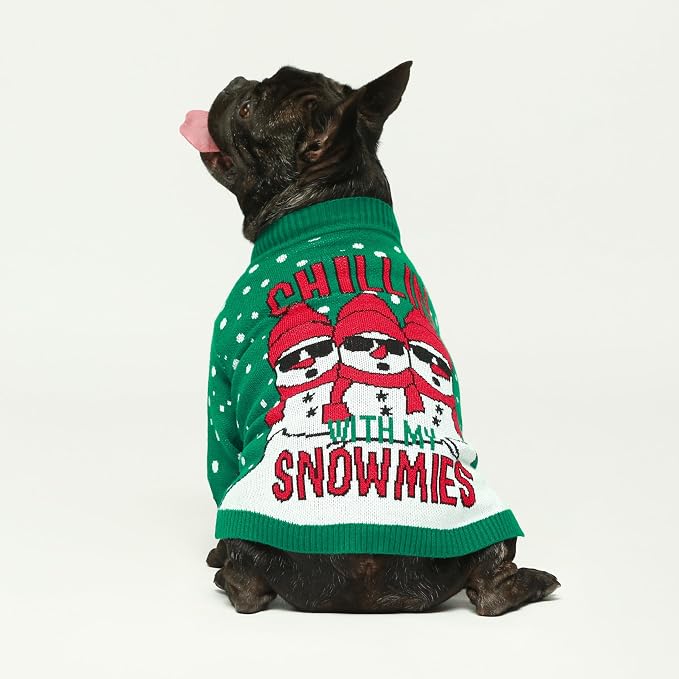 Fitwarm Chillin with My Snowmies Dog Ugly Christmas Sweater, Winter Dog Clothes for Small Dogs Girl Boy, Pet Holiday Sweatshirt, Xmas Snowman Outfit, Green, Red, White, XL