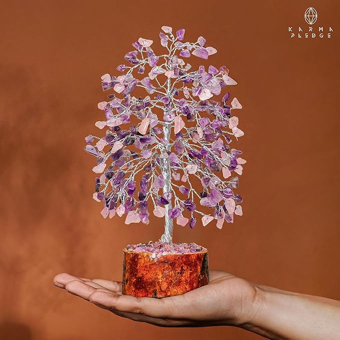 Healing Crystal Tree of Life for Birthday Gifts for Women, Mom, Sister, Friends Brings Good Luck, Money, Positivity, Reiki Healing, Handmade Feng Shui Boho Decor for Home & Office - Rose, Amethyst