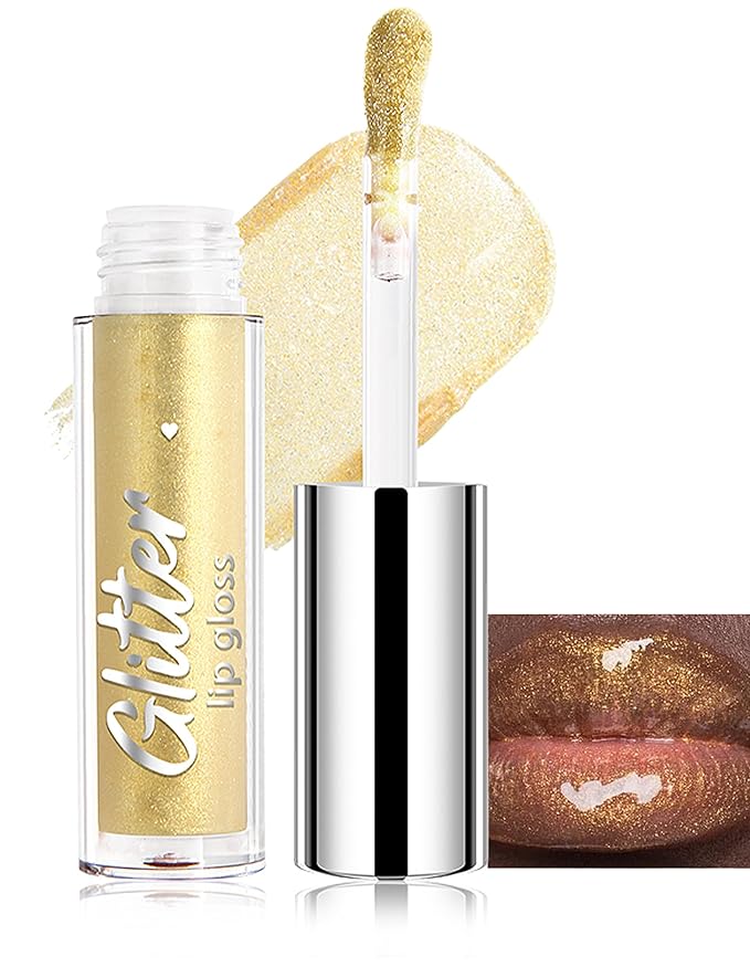 Erinde Glitter Shimmer Lip Gloss, Hydrating High-Shine Glimmer Finish & Sheer Wash Of Color Lip Oil, Non-Sticky, Moisturizing Lip Makeup, Bling Sparkle Lip Gloss Lipstick, Vegan & Cruelty-Free, 03
