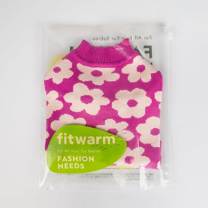 Fitwarm Floral Dog Sweater - Thermal Dog Sweatshirt, Hot Pink, White, Small