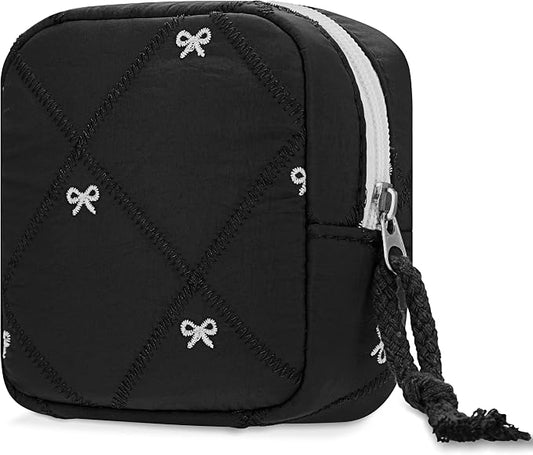 Period Bag for Girls, Quilted Period Pouch for Women, Sanitary Napkin Storage Bag Menstrual Pad Pouches Tampon Holder for Purse Pad Bag Gifts for Teen Girls(Black)