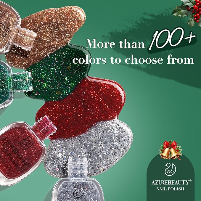 AZUREBEAUTY Green Nail Polish Quick Dry Christmas Glitter Nail Polish Natural Shine Nail Lacquer Salon-Quality for Women Girl Gift Set 1Pcs 0.34 fl oz