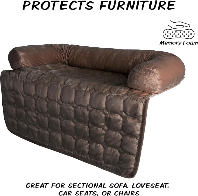Couch Cover for Dogs - 30x30.5 Water-Resistant Pet Furniture Protector with Memory Foam Bolster and Quilted Fabric - Pet Supplies by PETMAKER (Brown)