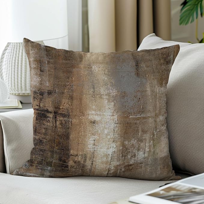 Taupe Throw Pillow Cover Pack of 2, Abstract Art Gallery Modern Decorative Cushion Cover for Bedroom Sofa Living Room(16 x 16 Inch,Taupe)