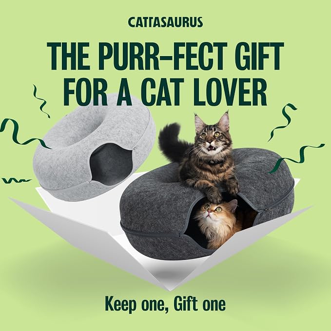 Peekaboo Cat Cave Duo Jumbo Set, Extra Spacious Cat Donut for Multiple & Large Kitty 15+ lbs, Scratch Detachable Cat Beds for Indoor Cats, Washable Cat Tunnel Bed, Best Kitten Toys