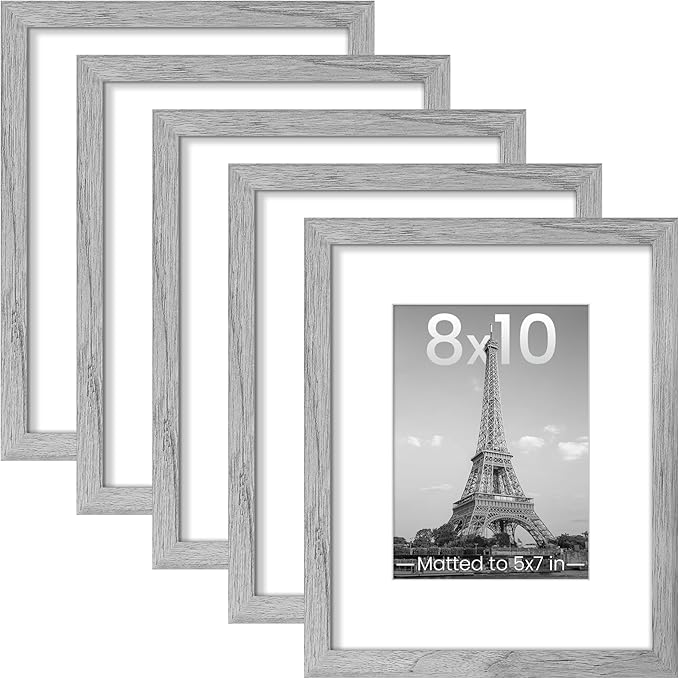 upsimples 8x10 Picture Frames, Gallery Wall Frames Set of 5, Gray | Photo Frame Collage Wall Decor, 8 x 10 Frame, 5x7 Frame with Mat for Family, Baby, Hallway, Christmas