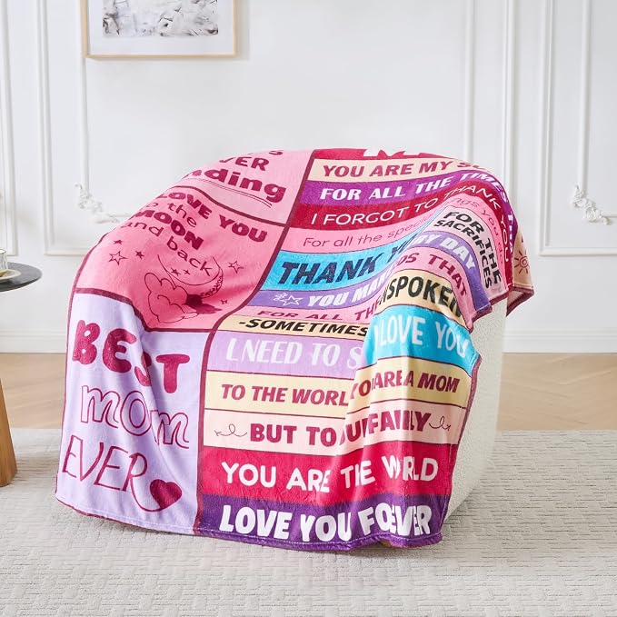 Pink Mother’s Day Blanket Gift for Mom – Soft Cozy Fleece Throw, Warm Inspirational Blanket for Mother, Birthday Gifts for Mom from Daughter & Son, Holiday, 50x60 inch