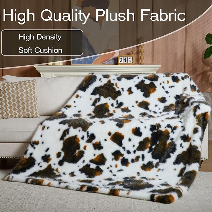Luxury Fluffy Faux Fur Throw Blanket,Thick Fluffy Silky Fuzzy Cozy Blanket,Plush Blankets for Couch, Sofa, Chair, Bed-Cow Print-Brown 50 * 60inch
