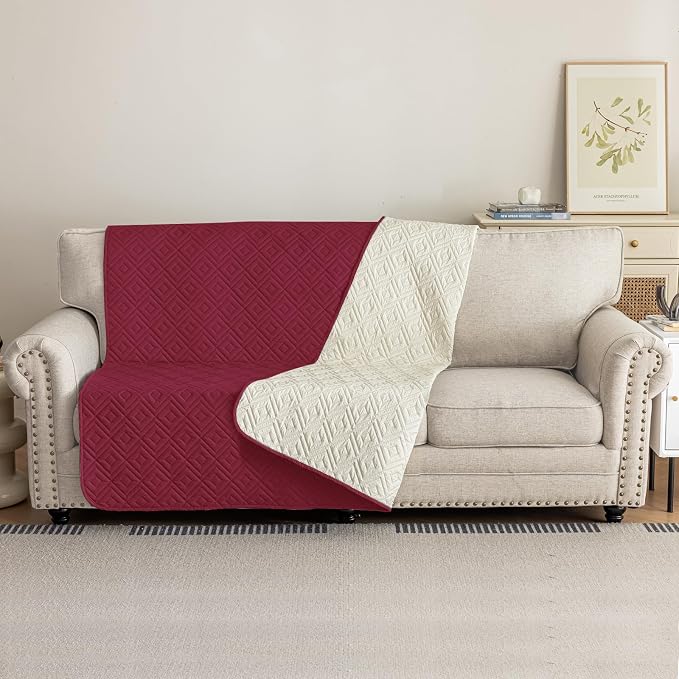 2026 Waterproof Bed Sofa Blanket (52"x82") Comfy Couch Sofa Mat for Dog Pets with Anti-Slip Back, Universal Incontinence Lightweight Liner Pad for Furniture Car Picnic etc Durable Washable, Wine Red