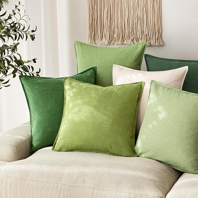 Foindtower Pack of 2, Decorative Linen Solid Throw Pillow Covers Soft Accent Euro Cushion Case Farmhouse Neutral Pillowcase for Chair Couch Sofa Bedroom Living Room Home Decor 22 x 22 Inch Lush Green