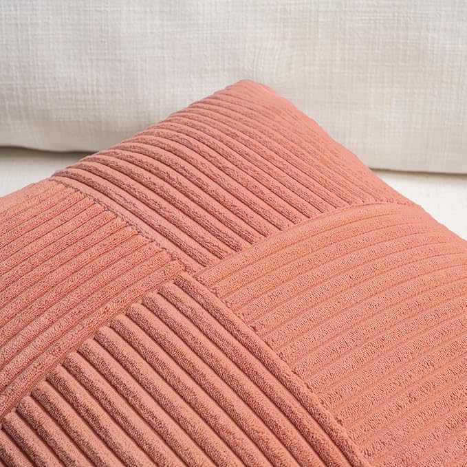 Fancy Homi Set of 1 Coral Boho Long Lumbar Body Decorative Throw Pillow Cover 14x36 Inch for Bed Couch Bedroom Bench, Soft Patchwork Corduroy Textured Pillow Case, Rustic Farmhouse Room Decor