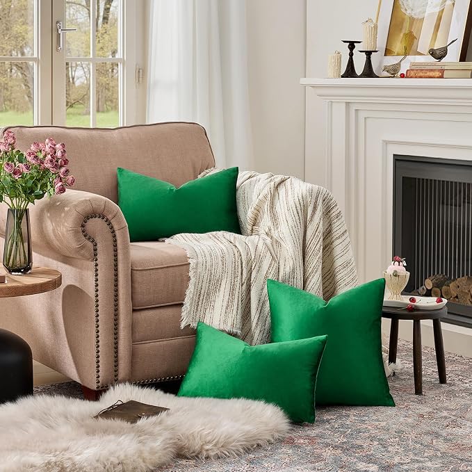 GIGIZAZA Green Pillow Covers 12x20 Decorative Pillows Pack of 2 | Lumbar Throw Pillows for Couch Sofa,280gsm Soft Textured Fabric,Modern Pillowcases,Luxury Cushion Covers
