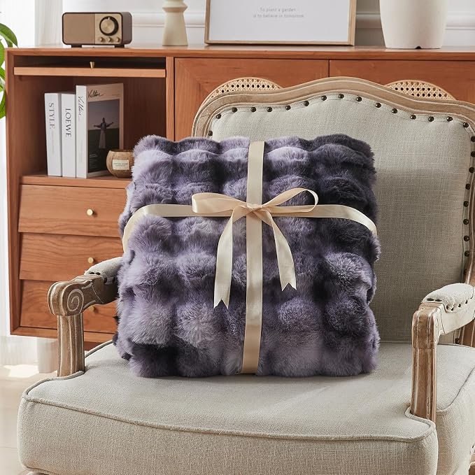 Faux Fur Throw Blanket for Couch, 1000 GSM Cozy Fuzzy Fluffy Soft Plush Thick Bubble Sherpa Blanket for Sofa Bedroom Living Room, Mothers Day Birthday Gifts for Women Home Decor