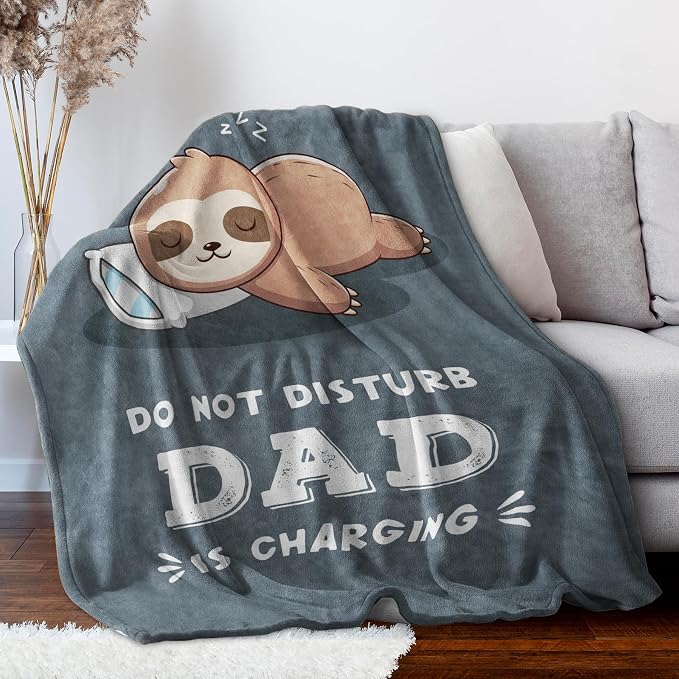 Funny Gift for Dad, Dads Birthday Gift from Daughter Son, Dad is Charging Sloth Blanket, Dads Gifts for Fathers Day Christmas, Soft Sloth Throws Blanket for Father 60" x 50"