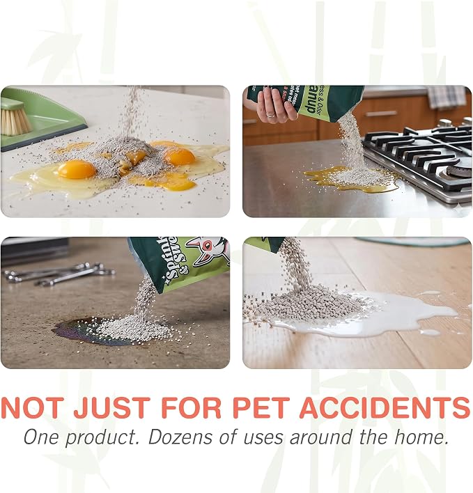 Sprinkle & Sweep: Pet Mess & Odor Cleanup Duo - 15oz Bag & Dustpan Broom - Dog Accident Clumping Powder, Remove Urine-Poop-Vomit from Hard Services