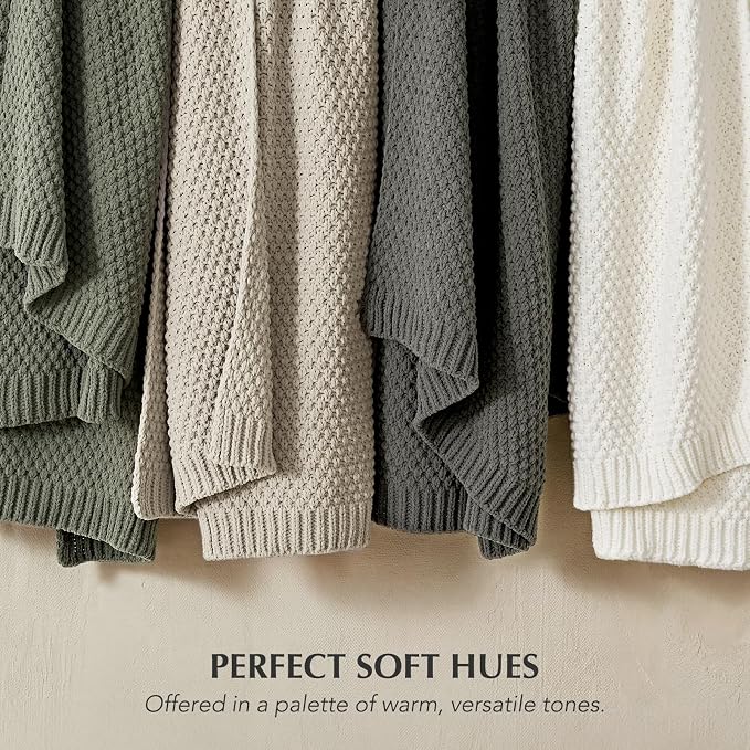 EVERGRACEHOME Chunky Chenille Knit Throw Blanket, 60x80, Dried Thyme Green | Sculpted Moss Stitch, Chic Modern Farmhouse, All-Season Warmth, OEKO-TEX® Certified, Elegant Blanket for Couch, Bed, Sofa