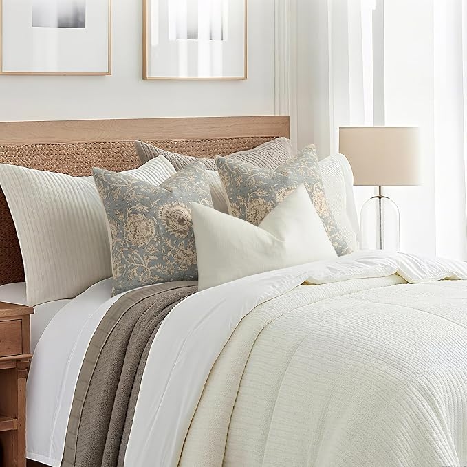 Vintage Floral Print Throw Pillow Covers 26x26 Set of 2 Neutral Modern Farmhouse Pillowcases Accent Decorative Cushion Covers Boho Home Decor for Couch Sofa Chair Bed Living Room, Sky Blue