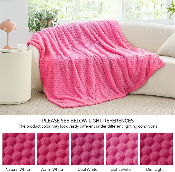 BEDELITE Hot Pink Throw Blanket for Couch, Soft Cozy Gifts for Women, 50*60 | 3D Jacquard Decorative Fleece Blanket, Super Soft Plush Throws, Cute Birthday Gift for Women & Men, Suitable for All Seasons