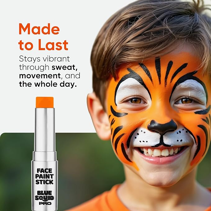 Blue Squid PRO Orange Face Paint Stick - Waterproof Body Paint for Adults & Kids Eye Black Baseball, Softball - Vegan Hypoallergenic Twist-Up Non-Toxic Makeup Stick for Cosplay, Sports & SFX