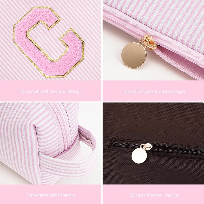 Birthday Gift Idea - Preppy Makeup Bag for Women Her - Personalized Cute Makeup Pouch for Girlfriend Bridesmaid Wife Mom | Travel Cosmetic Bag - Pink,C
