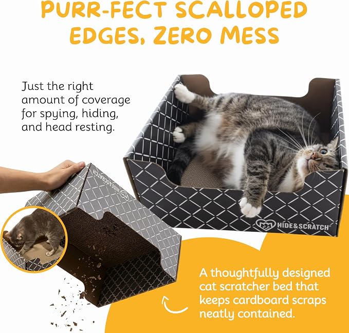 Hide & Scratch Cardboard Cat Scratcher Box & Bed Dark Grey Diamond Pad