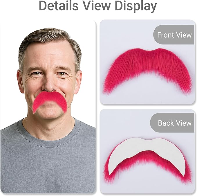 2Pcs Men Fake Mustache Realistic Mustaches Fake Facial Hair Beard for Cosplay Costume Halloween Parties