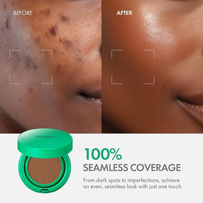 Easydew Mela B Toning Ampoule Cushion - 2-in-1 Korean Skin Care & Face Beauty Makeup - Age-Defying Full Coverage Cushion Foundation with Niacinamide & Hyaluron-Vital C 0.45 oz (#33 Almond)