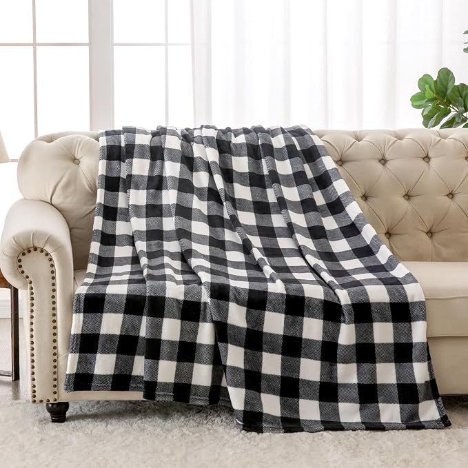 BEDELITE Plaid Fleece Throw Blanket, Black & White Buffalo 50x60 Throw | 100% Polyester Microfibe, Soft Cozy, Lightweight Warm, Classic Buffalo Plaid, Room Decor, Machine Washable, for Couch Bed
