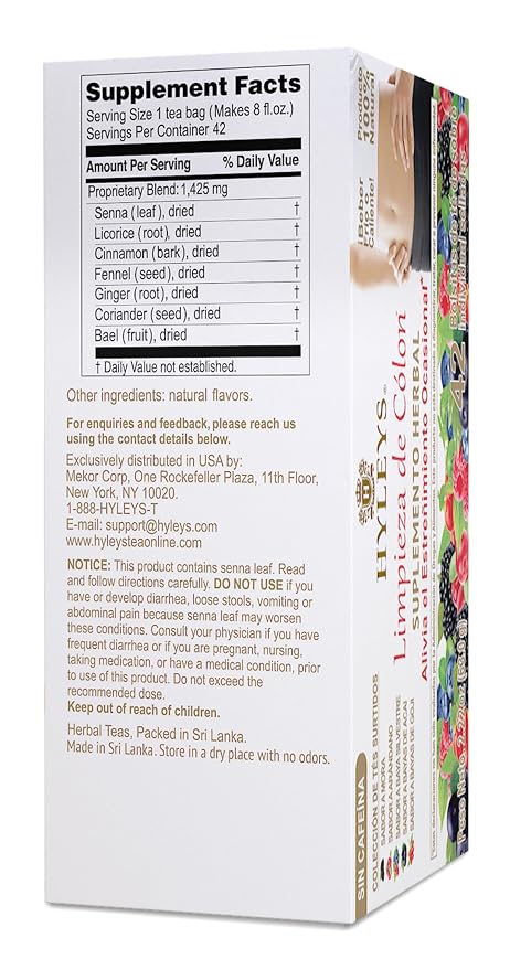HYLEYS Colon Cleanse Tea, Assorted Flavors - 504 Individually Wrapped Herbal Tea Bags (12 Pack of 42) - Caffeine Free, Vegan