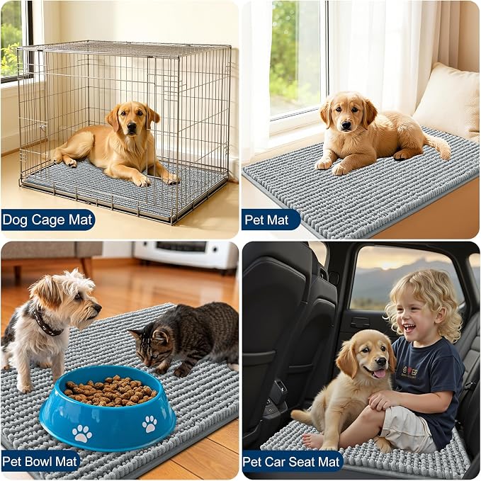 OLANLY Dog Door Mat for Muddy Paws 59x24, Extra Absorbent Chenille Mud Mat | Grey, Absorbs Moisture and Dirt, Non-Slip Machine Washable Doormat, Quick-Drying Indoor Entryway Floor Mat for Dogs