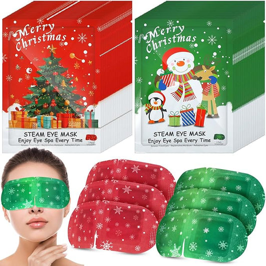 Demissle 60 Pack Christmas Steam Eye Masks Bulk for Dry Eyes Disposable Eyes Masks Cover Self Heating Red and Green Moist Heat Eyemasks Holiday Warm Eye Compress Gift for Women Home Office Travel