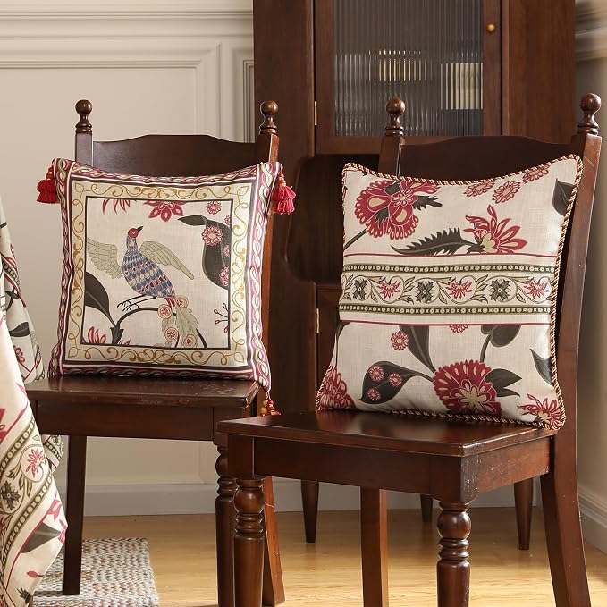 patdrea Vintage Linen Throw Pillow Cover,18"x18",Set of 2-Schumacher B | Elegant Decorative Pillow Case with Zipper,Floral Pattern,Cushion Coverfor Couch Living Room Bedroom Sofa