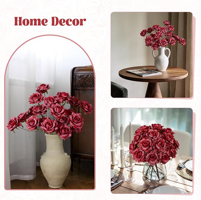 INXUGAO Artificial Flowers Fake Roses for Outdoor, 6Pcs 28" Long Stem Silk Red Roses for Wedding Indoor Outside Party Decor, Realistic Faux Bouquet for Tall Vase Planter