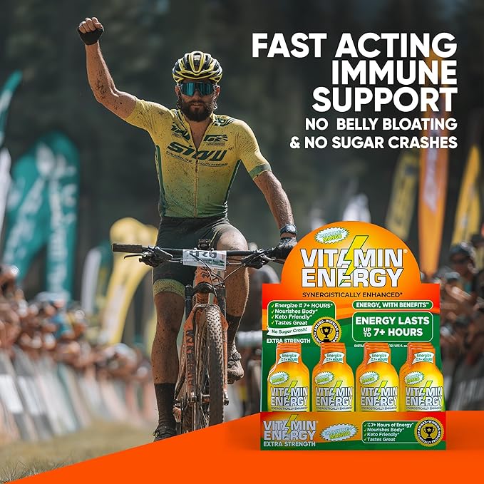 Vitamin Energy Immune+ Extra Strength Energy Shot Mango 8 Pack, 260mg Natural Caffeine, B-Vitamins, Citicoline, Green Tea, Immunity & Focus Support, Zero Sugar, Gluten-Free 1.93 fl oz