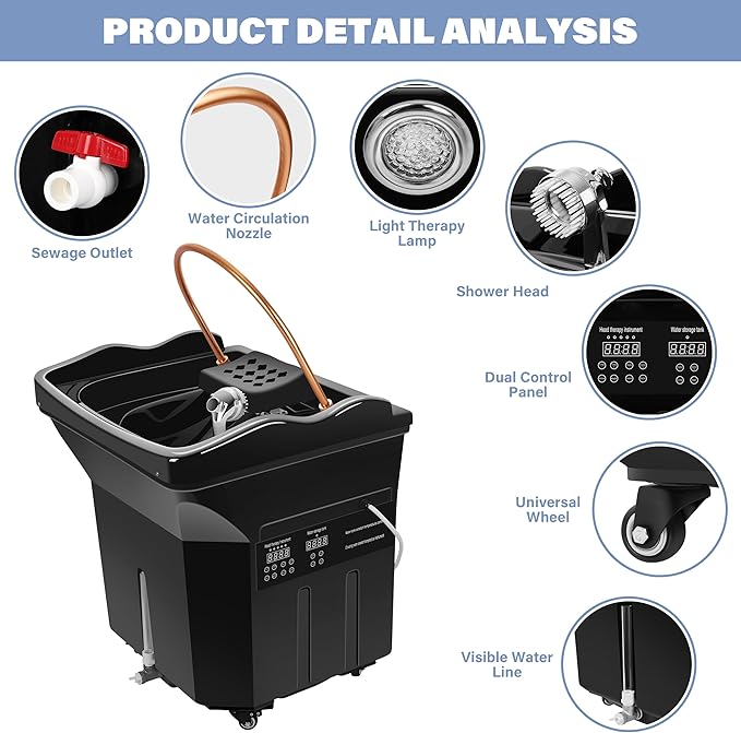 Freshlyy Relaxation Head Spa Equipment with 60L Water Tank, Steam,Warm Steam and Hair Wash Sink for Scalp Care (Black)