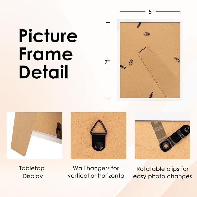 5x7 Picture Frame Set of 6, White Photo Frames Bulk with HD Plexiglass, Display Pictures 4x6 with Mat or 5x7 Without Mat, Multi Picture Frames Collage for Tabletop or Wall Display