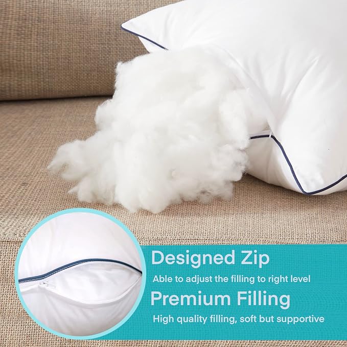 18x18 Down Alternative Pillow Insert 2 Pack, 100% Cotton Cover | 100% Premium Polyester Fill, Fluffy & Soft with Comfy Support - White Decorative Cushion Inserts for Couch, Sofa & Bed