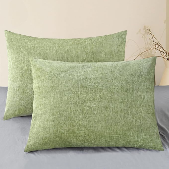 CaliTime Decorative Standard Throw Pillow Covers 26 X 20 Inches Sage Green | Pack of 2, Cozy Chenille Cushion Cases for Sofa Bed Living Room Farmhouse Home
