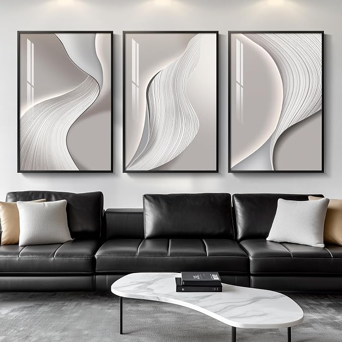 Large Framed Modern Abstract Wall Art for Living Room, 3 Piece 24x36 In | Silver gray tones art prints, Minimalist bright style paintings, Crystal wall art for bedroom dining room hallway office