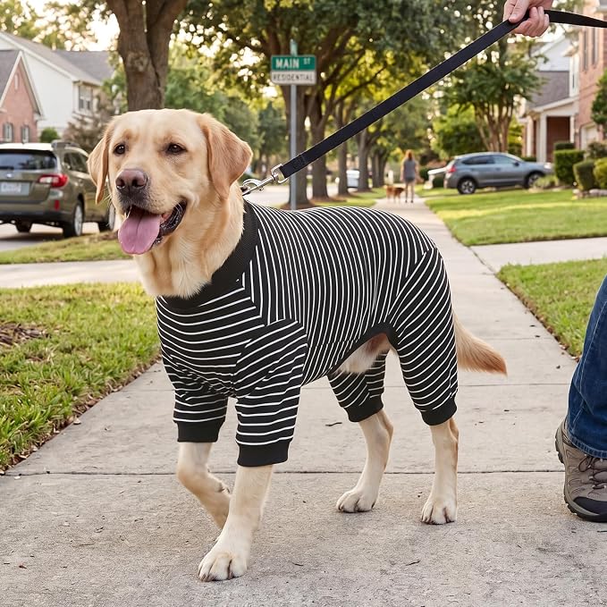 XPUDAC 4 Pack Dog Pajamas Striped Dog Clothes for Medium Large Dogs Girl Boy Comfy Puppy Outfit Doggy Jammies Onesie Pet Costume, 4XL