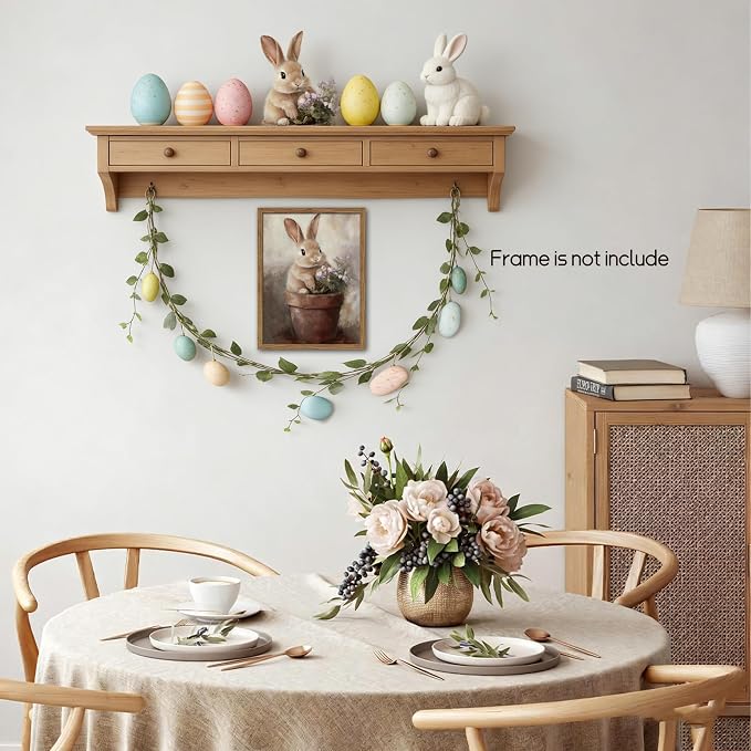 AKWISH Vintage Easter Wall Art Poster, Cute Rabbit in Flower Pot Picture Prints, Cottage Farmhouse Bunny Canvas Artwork, Holiday Wall Decor for Kids Room Girls Bedroom Living Room 8x10 inch Unframed