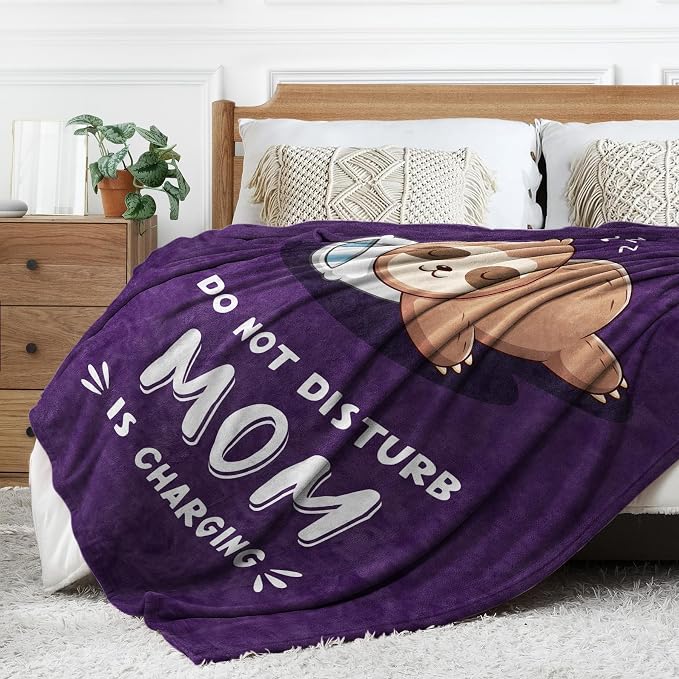 Leebbsin Funny Gifts for Mom, Birthday Gifts for Mom from Daughter Son | Mom is Charging Sloth Blanket, 60" x 80", Purple, Mom Gift for Christmas Mothers Day, Soft Sloth Throws Blanket for Mother