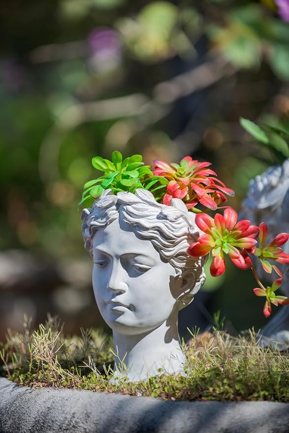 Greek Style Cement Head Vase: Modern Art Sculptural Planter for Indoor Decor - Gallery Exhibition Floral Display with Industrial Elements for Art Collectors & Interior Designers