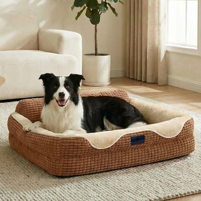 Veehoo Square Dog Bed Medium Size Dog, Orthopedic Dog Bed Couch Sofa, 36" | Washable & Medium Dog Bed for Indoor, Egg-Crate Memory Foam Dog Bed with Sides, Removable Cover, High Back Non-Slip Bottom